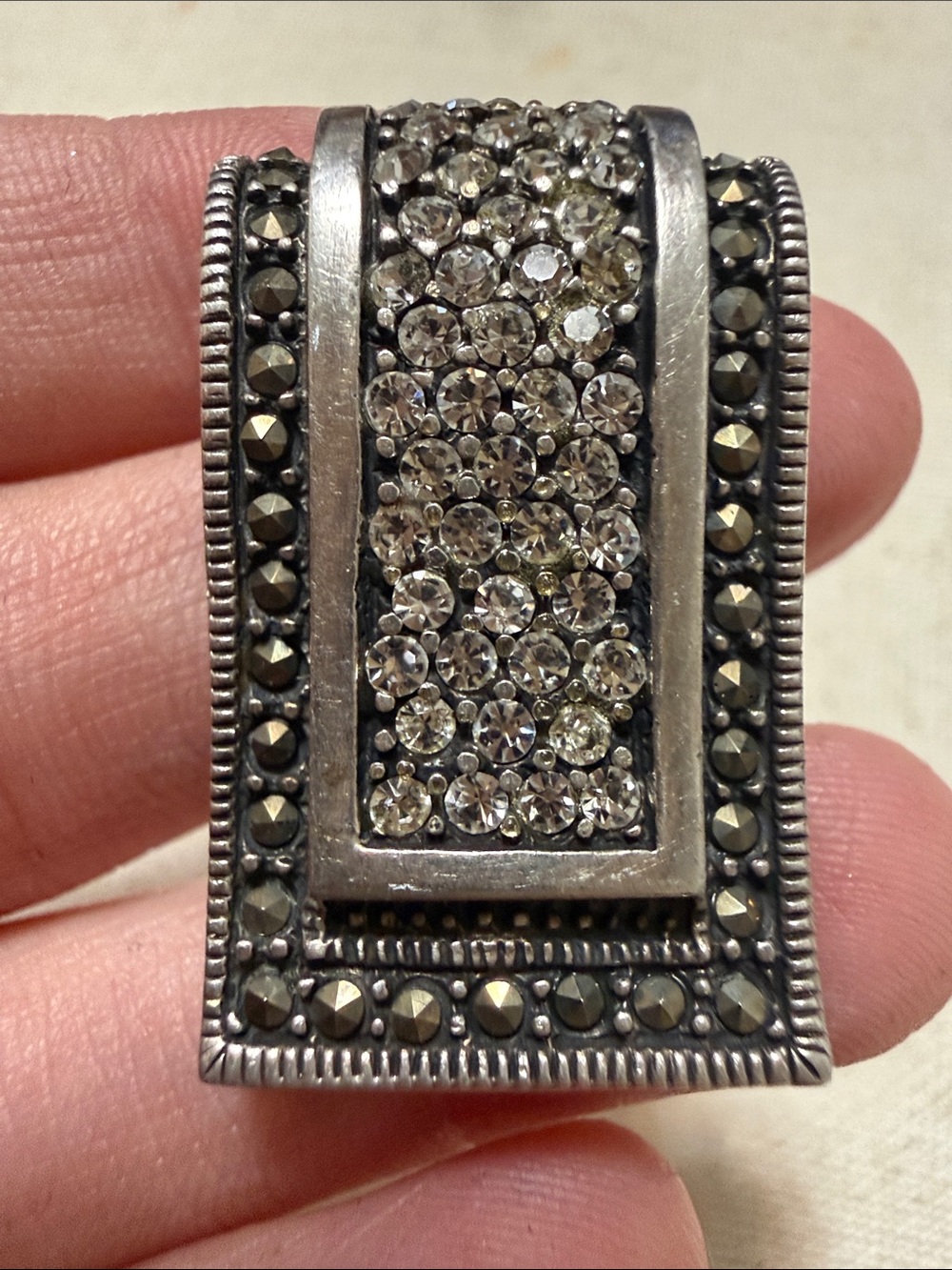 Stunning Crystal Pave Rectangular Sterling Silver Statement Necklace Pendant